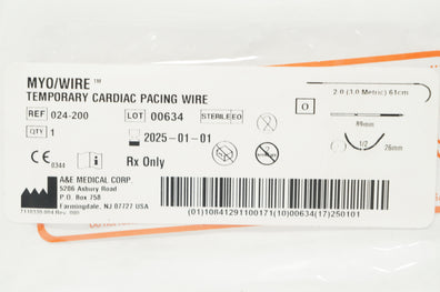 A&E Medical 024-200 2-0 MYO/Wire Temporary Cardiac Pacing Wire 1/2 26mm, 89 mm